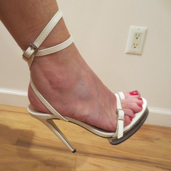 LAST CHANCE CUSTOM MADE Custom Design White Double Wrap Ankle Strap Platforms - Picture 8 of 13